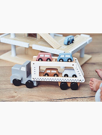 Camion trasportatore di auto in legno giocattolo educativo 4 auto