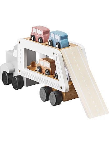 Camion trasportatore di auto in legno giocattolo educativo 4 auto