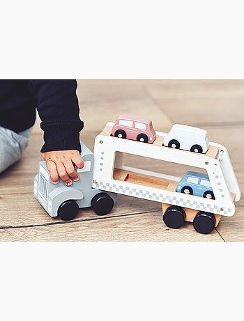 Camion trasportatore di auto in legno giocattolo educativo 4 auto