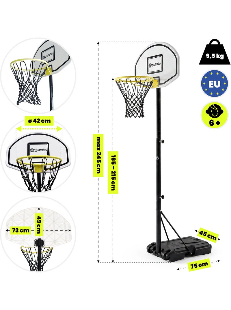 Canestro basket bambini regolabile 165-215 cm autoportante pannello 73x49 HyperMotion Nero - Kiabi