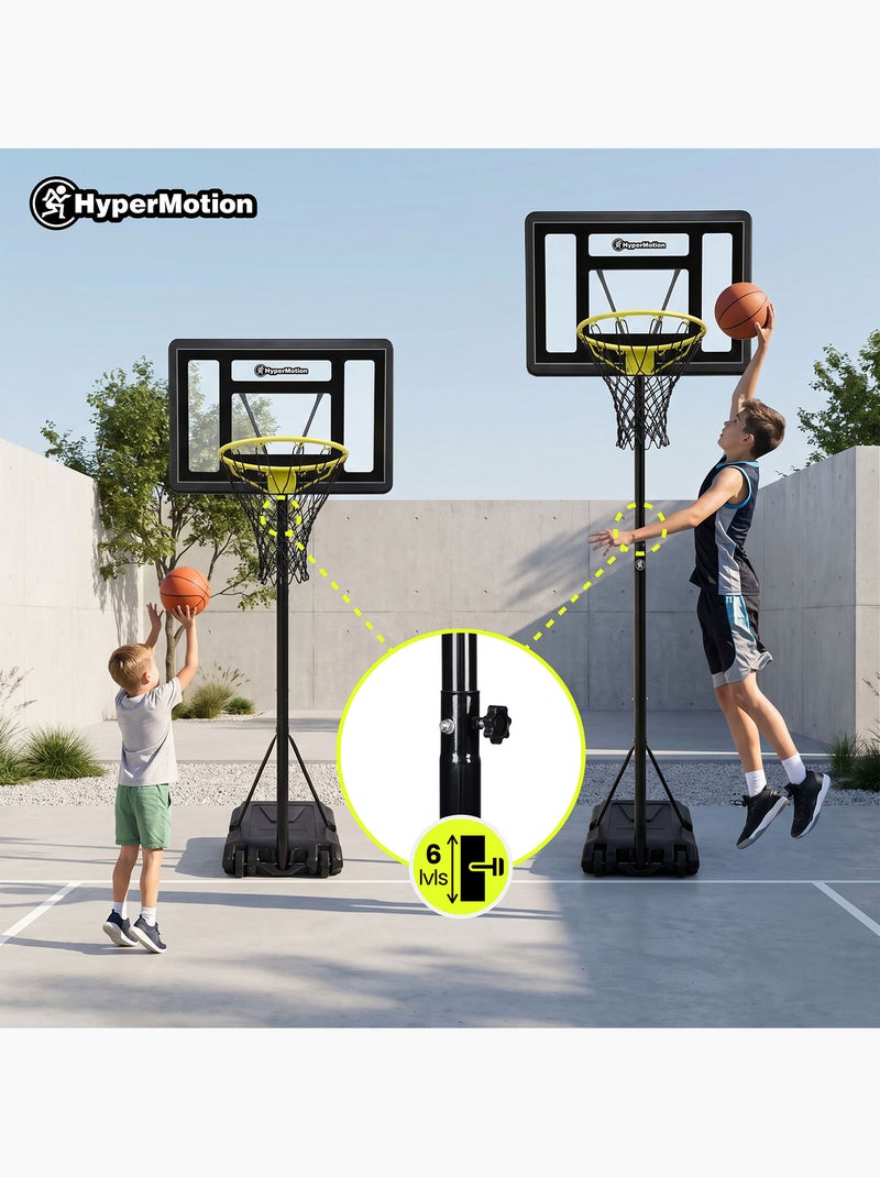 Canestro basket bambini regolabile 165-215 cm autoportante pannello 82x58 HyperMotion Nero - Kiabi
