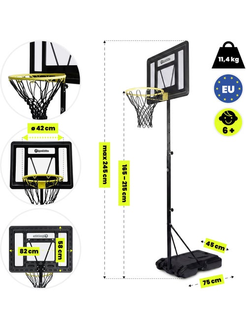 Canestro basket bambini regolabile 165-215 cm autoportante pannello 82x58 HyperMotion - Kiabi