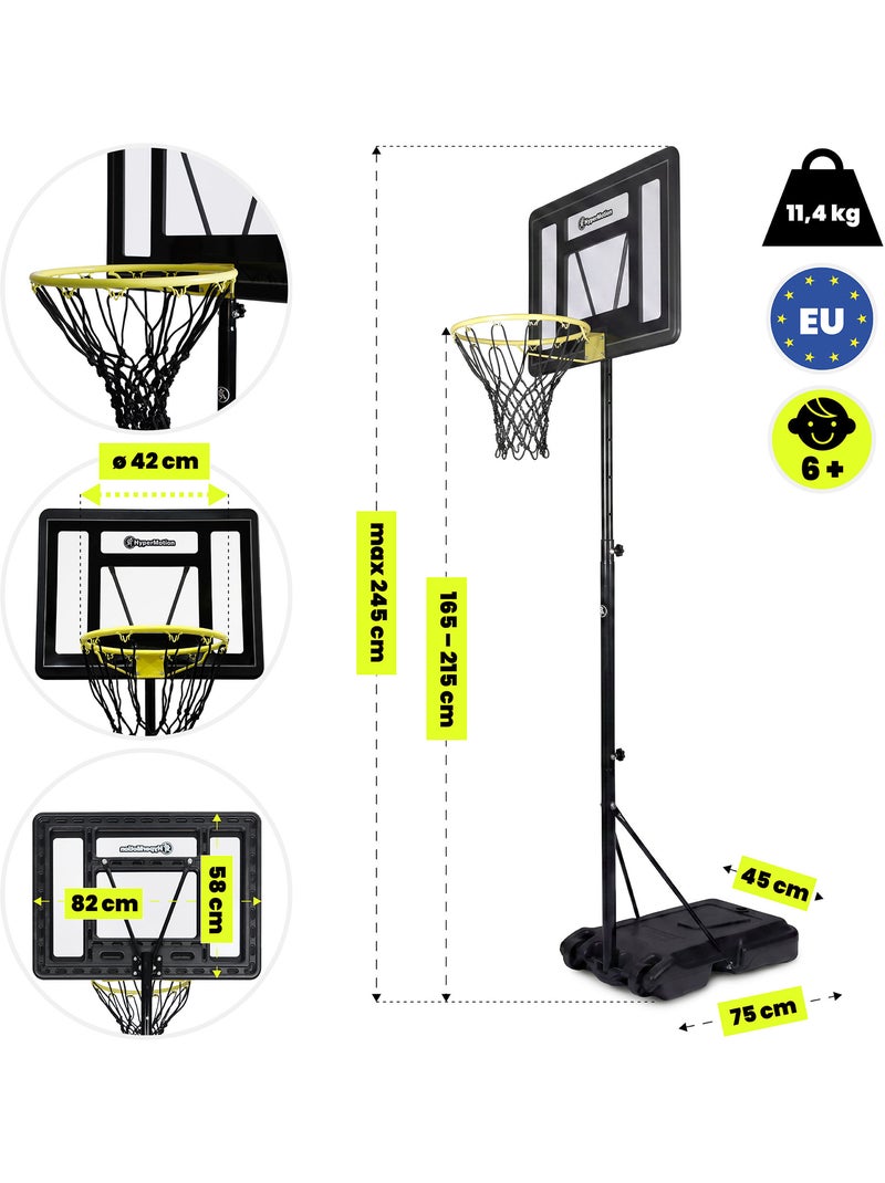 Canestro basket bambini regolabile 165-215 cm autoportante pannello 82x58 HyperMotion Nero - Kiabi