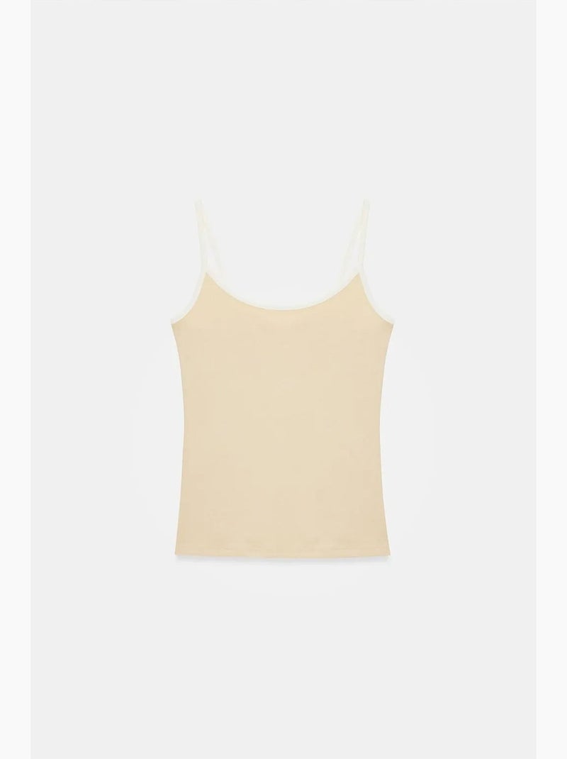 Canotta a coste color block dilvin Beige naturale - Kiabi