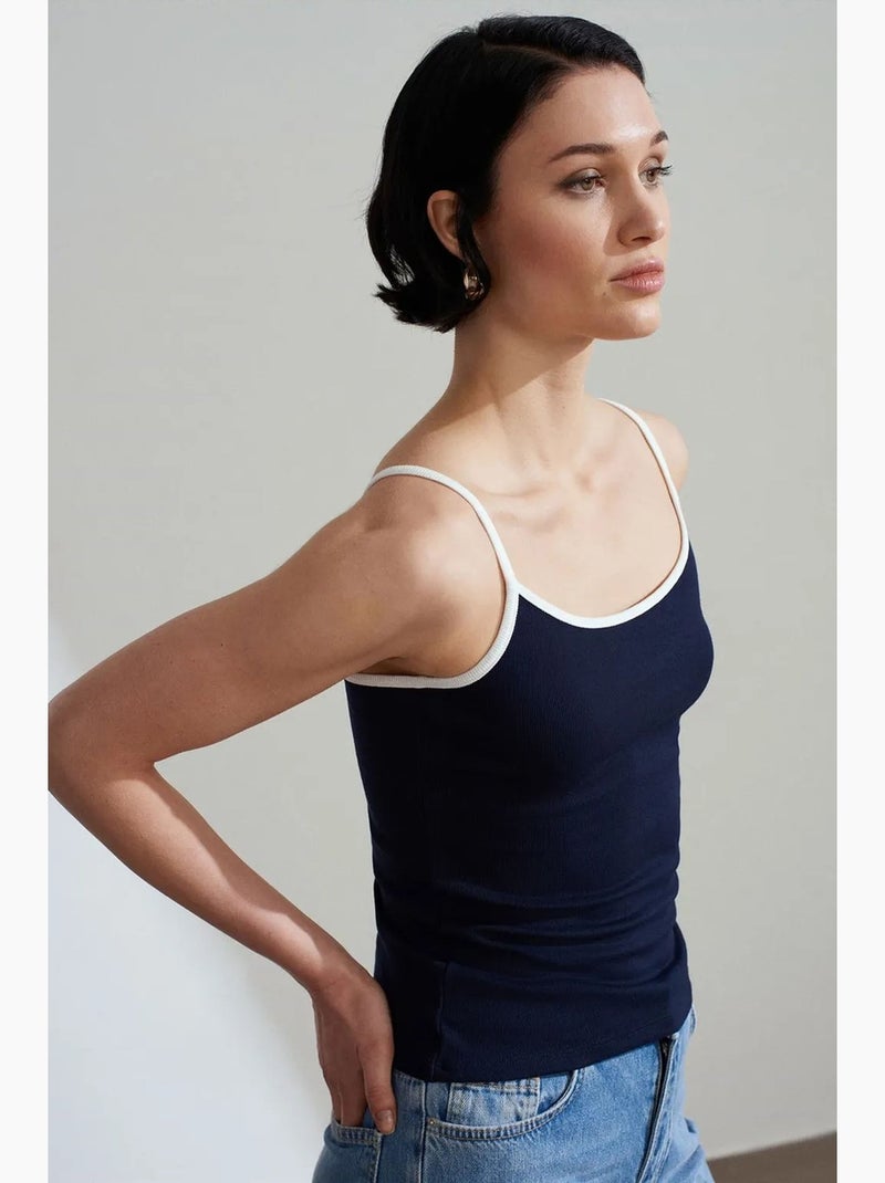 Canotta a coste color block dilvin Blu marino - Kiabi
