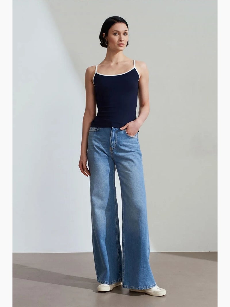 Canotta a coste color block dilvin Blu marino - Kiabi