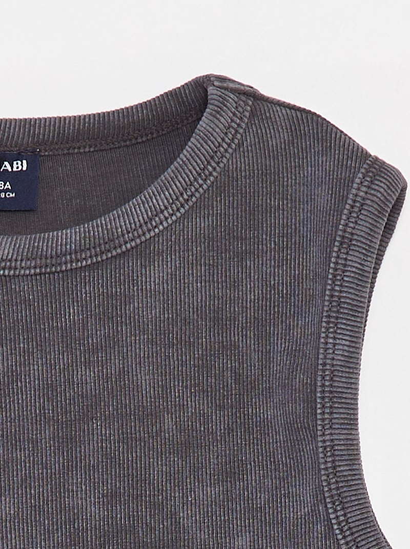 Canotta a coste effetto delavé - Nero - Kiabi