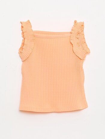 Canotta a costine a punto traforato con spalline a volant