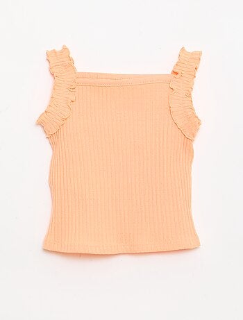 Canotta a costine a punto traforato con spalline a volant