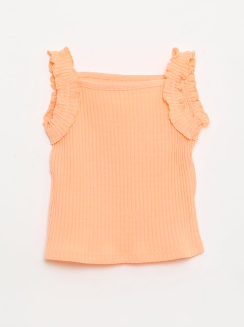 Canotta a costine a punto traforato con spalline a volant - Kiabi
