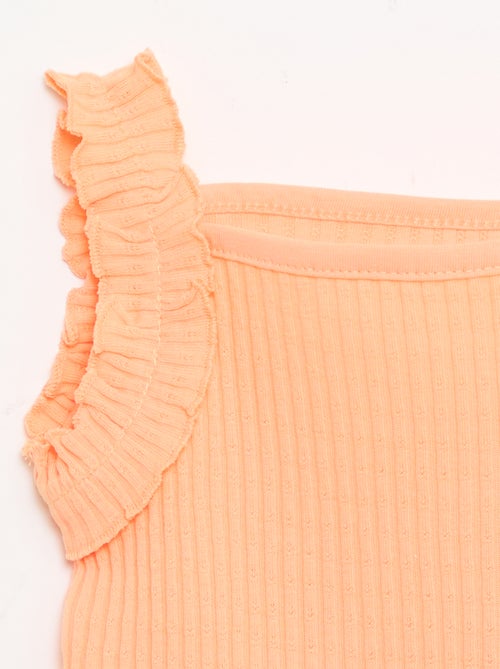 Canotta a costine a punto traforato con spalline a volant - Kiabi