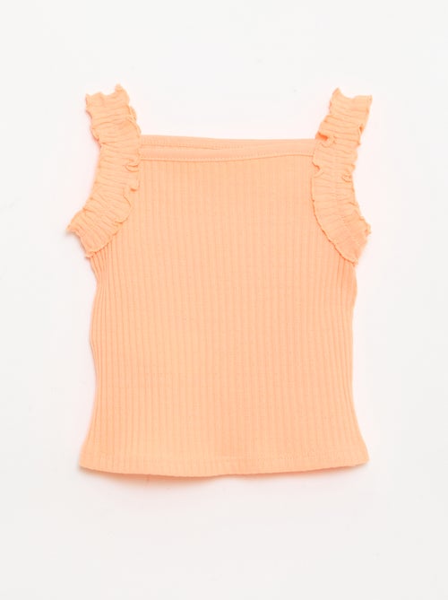 Canotta a costine a punto traforato con spalline a volant - Kiabi