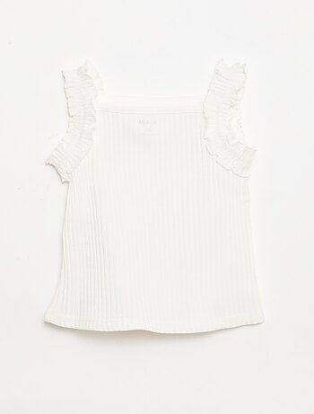 Canotta a costine a punto traforato con spalline a volant