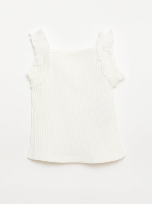 Canotta a costine a punto traforato con spalline a volant - Kiabi