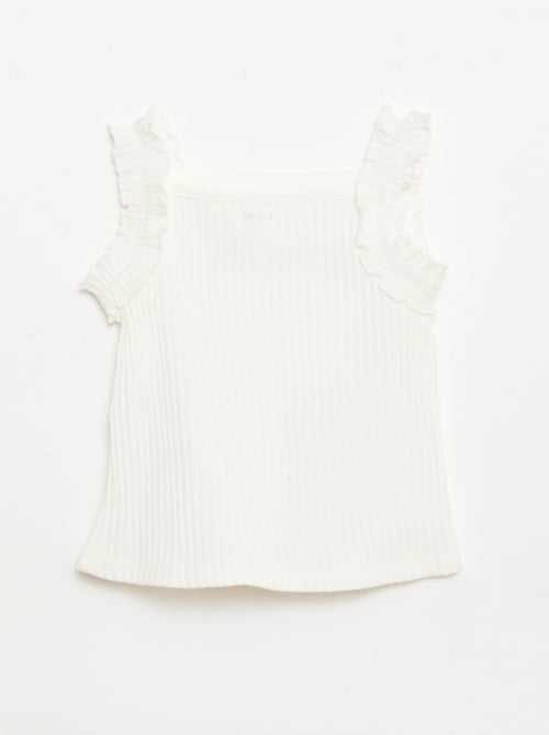 Canotta a costine a punto traforato con spalline a volant - Kiabi