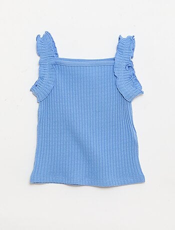 Canotta a costine a punto traforato con spalline a volant