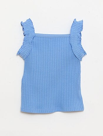 Canotta a costine a punto traforato con spalline a volant