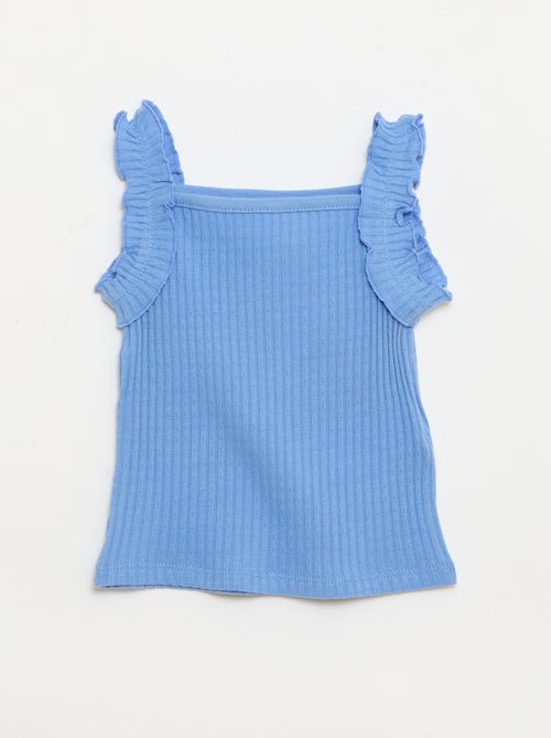 Canotta a costine a punto traforato con spalline a volant - Kiabi