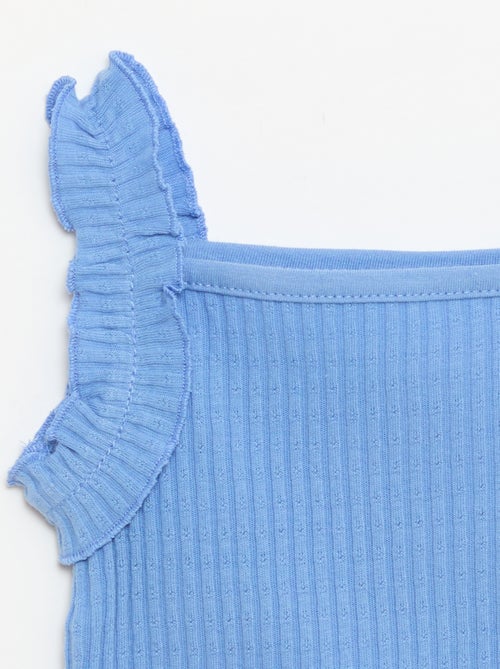 Canotta a costine a punto traforato con spalline a volant - Kiabi