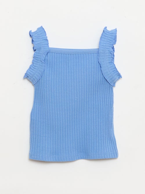 Canotta a costine a punto traforato con spalline a volant - Kiabi