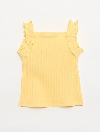 Canotta a costine a punto traforato con spalline a volant