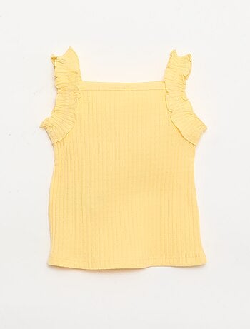 Canotta a costine a punto traforato con spalline a volant