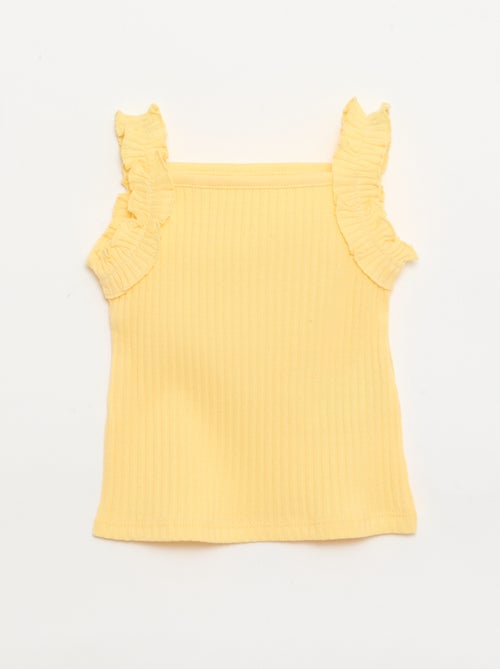 Canotta a costine a punto traforato con spalline a volant - Kiabi