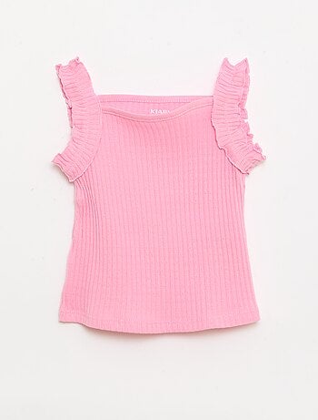 Canotta a costine a punto traforato con spalline a volant