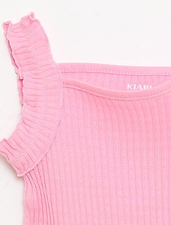 Canotta a costine a punto traforato con spalline a volant