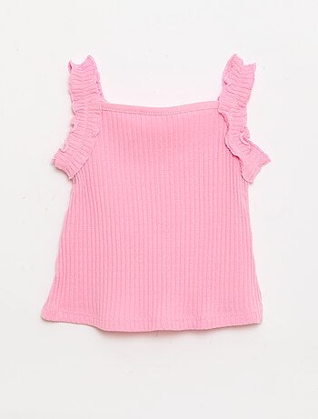 Canotta a costine a punto traforato con spalline a volant