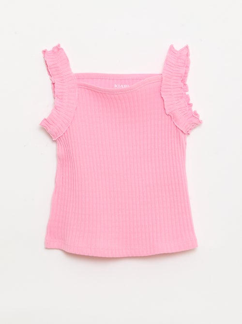 Canotta a costine a punto traforato con spalline a volant - Kiabi