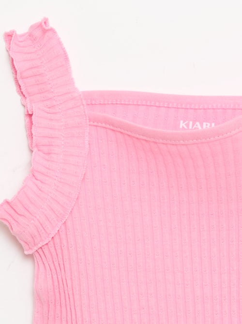 Canotta a costine a punto traforato con spalline a volant - Kiabi