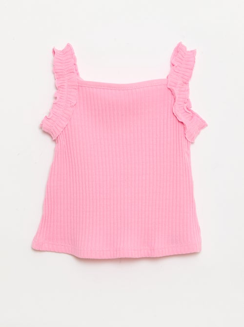 Canotta a costine a punto traforato con spalline a volant - Kiabi
