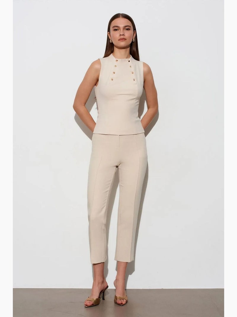 Canotta a costine collo alto dilvin Crema - Kiabi
