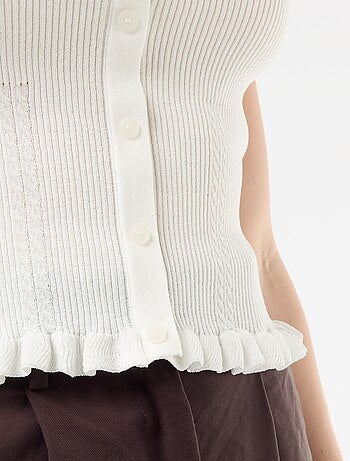 Canotta a costine con apertura finta abbottonata sul davanti