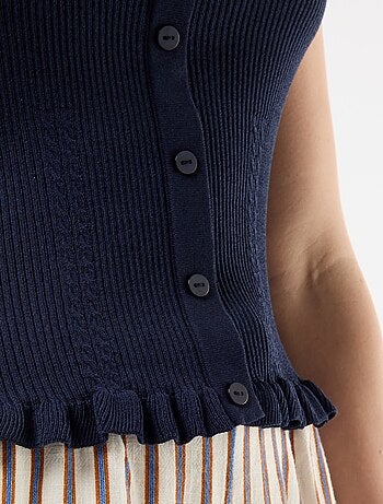 Canotta a costine con apertura finta abbottonata sul davanti