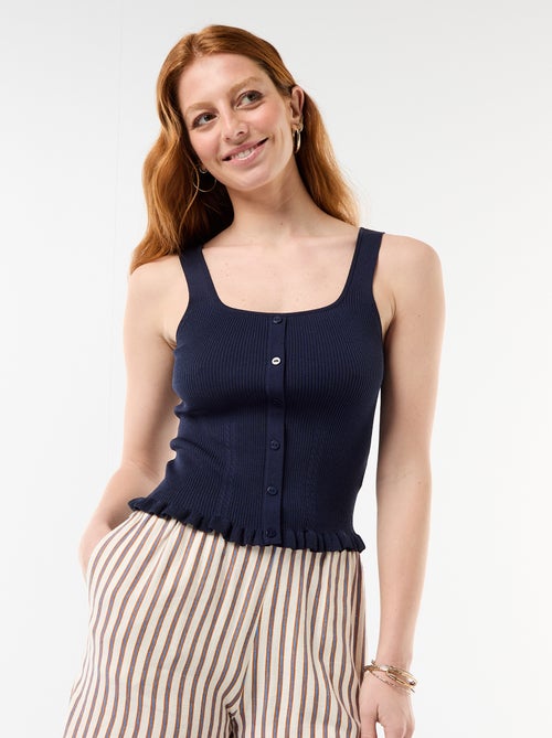 Canotta a costine con apertura finta abbottonata sul davanti - Kiabi