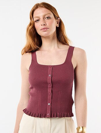 Canotta a costine con apertura finta abbottonata sul davanti