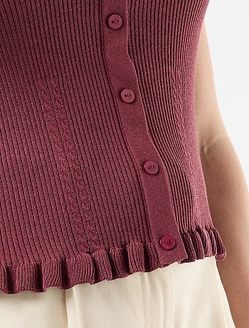 Canotta a costine con apertura finta abbottonata sul davanti