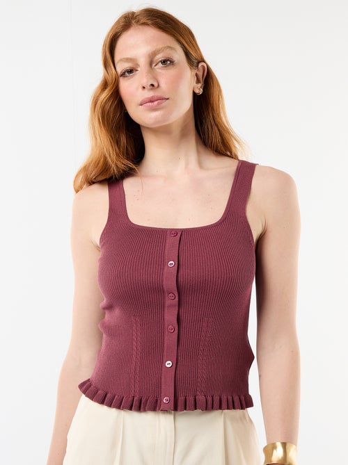 Canotta a costine con apertura finta abbottonata sul davanti - Kiabi