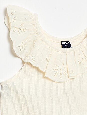 Canotta a costine con collo ricamato