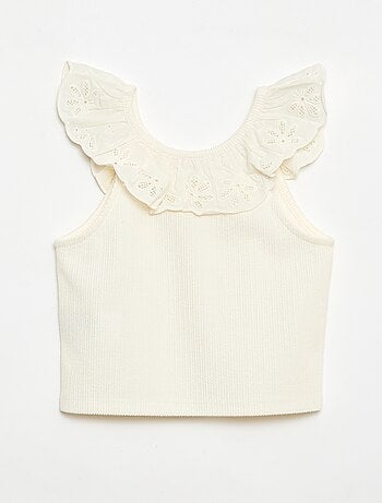 Canotta a costine con collo ricamato