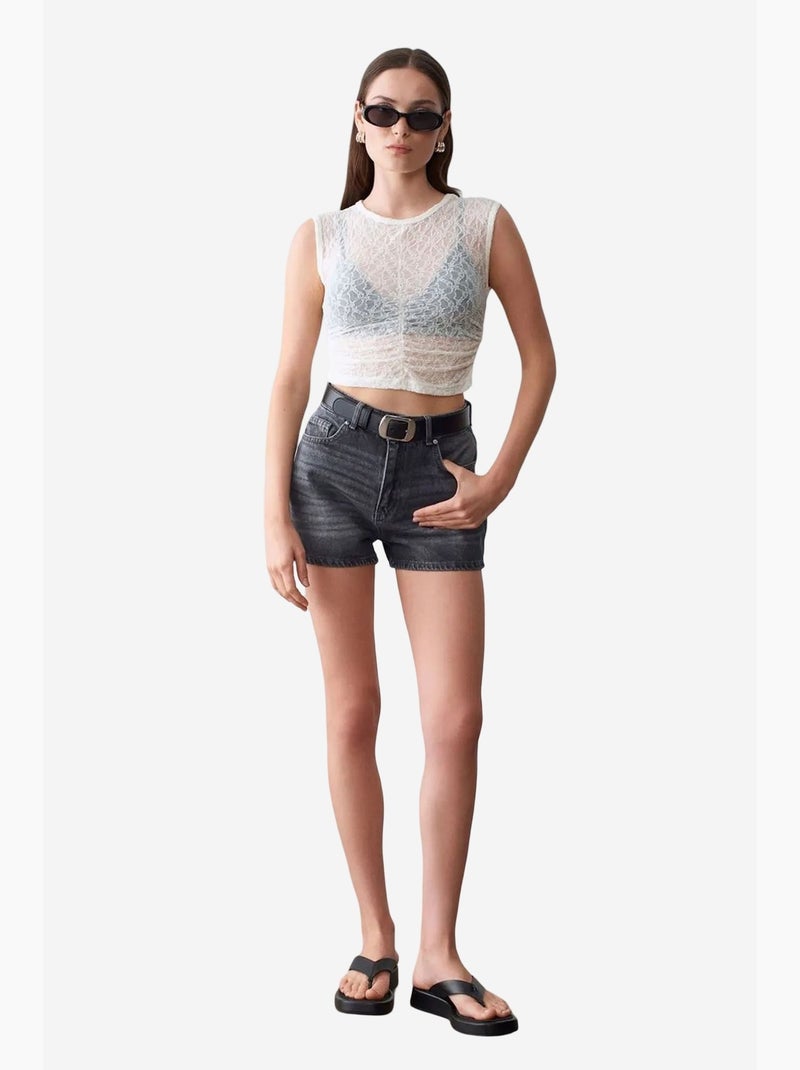 Canotta a costine con pizzo dilvin Bianco sporco - Kiabi