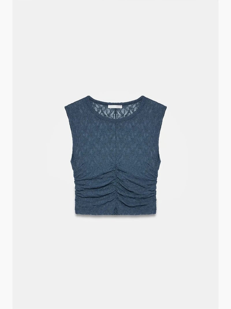 Canotta a costine con pizzo dilvin Blu marino - Kiabi