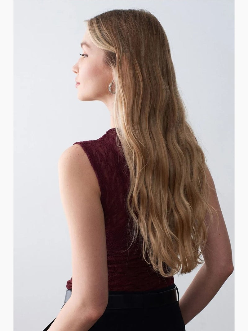 Canotta a costine con pizzo dilvin Rosso bordeaux - Kiabi