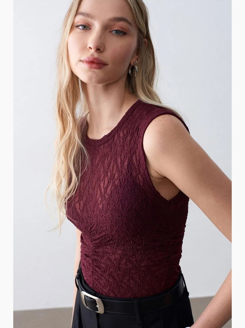 Canotta a costine con pizzo dilvin Rosso bordeaux - Kiabi
