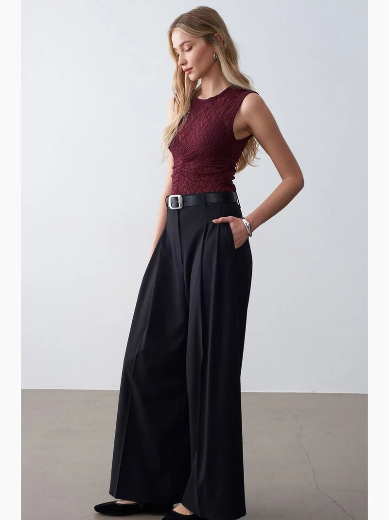 Canotta a costine con pizzo dilvin Rosso bordeaux - Kiabi