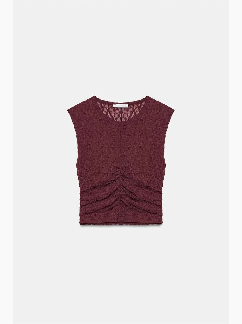 Canotta a costine con pizzo dilvin Rosso bordeaux - Kiabi