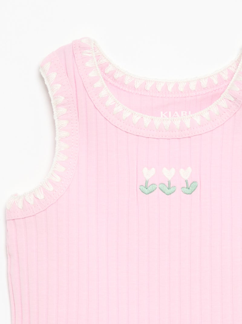 Canotta a costine con ricami sugli scalfi Rosa - Kiabi
