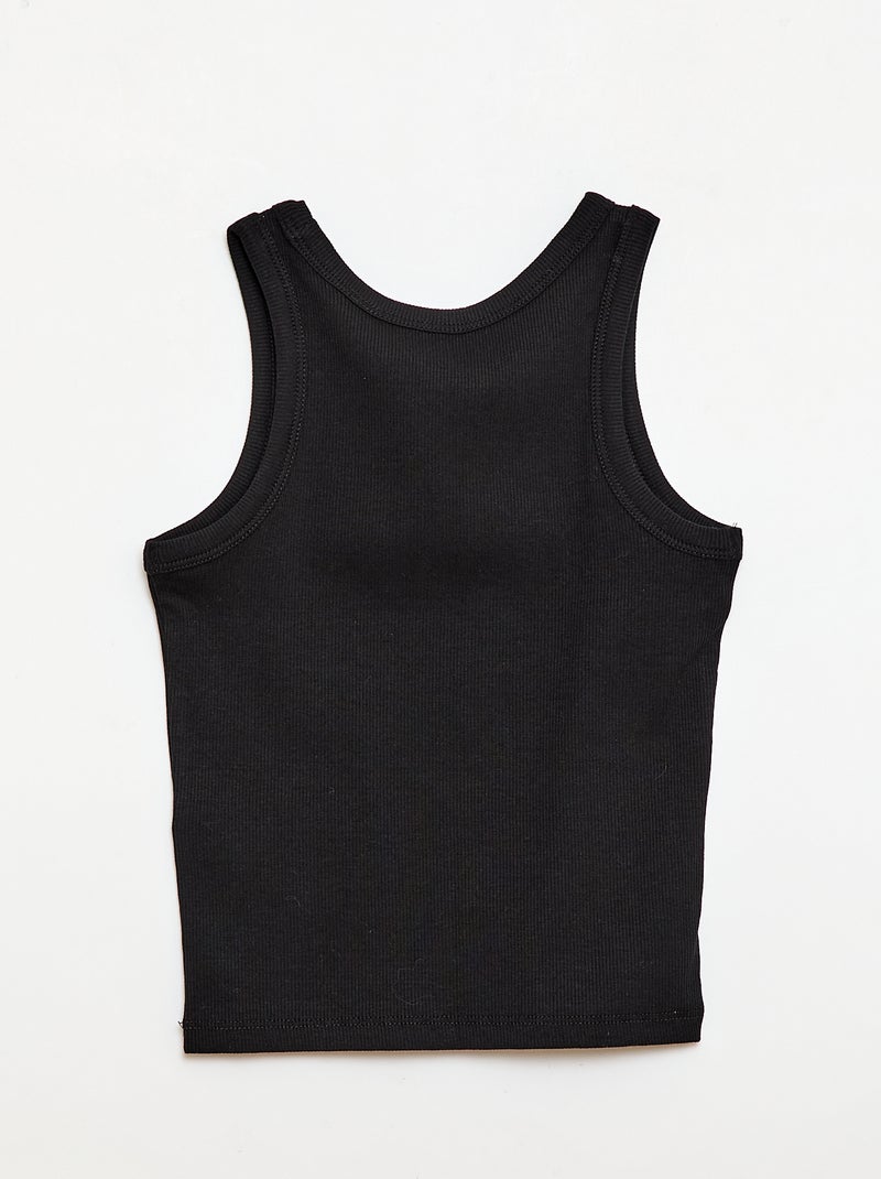 Canotta a costine con scollo rotondo Nero - Kiabi